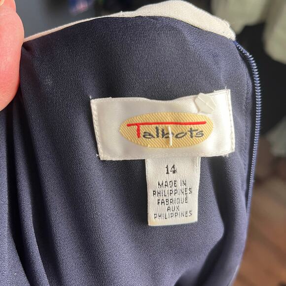 Talbots Navy Blue Blouson Style Midi Dress 14 Crepe Career Business Party Preppy - Picture 5 of 5